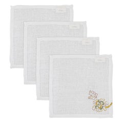 Baum voller Papageien Handgestickte Weiß & Gold Cocktail Servietten 4er Set