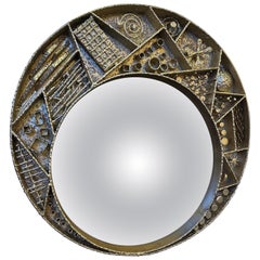 Brutalist Artisan Crafted Metalwork Framed Mirror Paul Evans Style