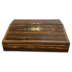 Unusual Antique Victorian Quality Inlaid Coromandel Wood Writing Box