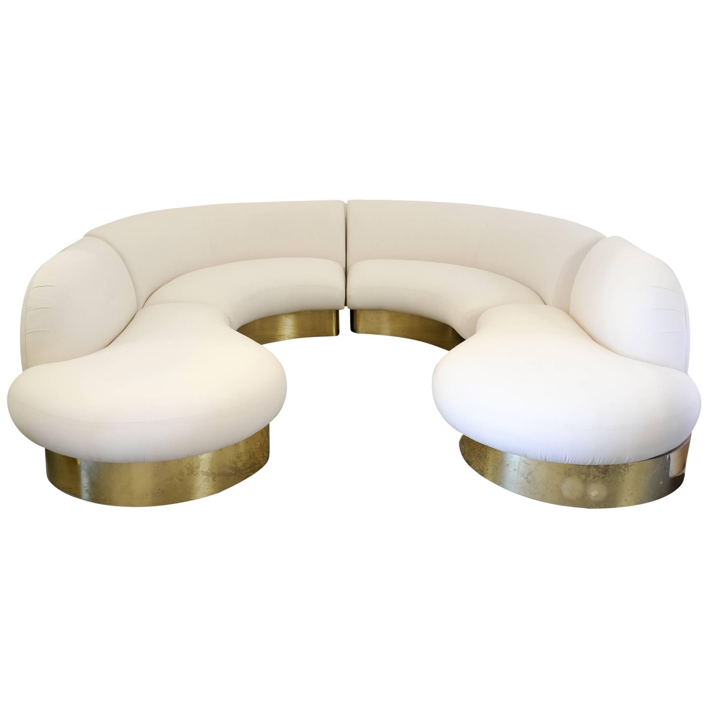 Milo Baughman for Thayer-Coggins Sectional Surround Sofa with Brass Base For Sale