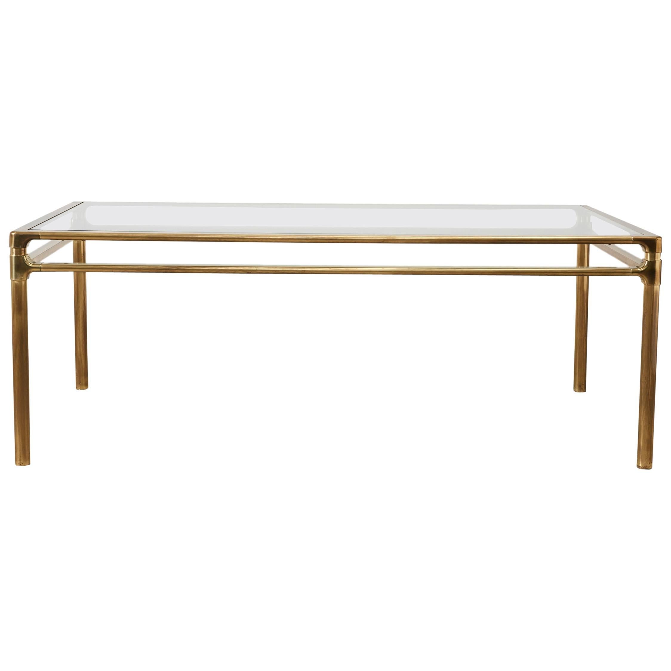Large Vintage Brass and Glass Dining Table by Mastercraft, 1970s