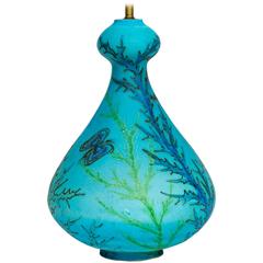 Large Raymor 1960s Italian Turquoise Ceramic Lamp