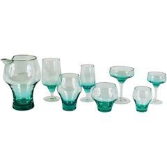 Retro 57-Piece Complete Set of Sasaki Aqua Harmony Cocktail Glassware