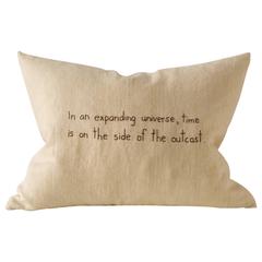 Linen Embroidered Cushion Quentin Crisp, "In an expanding universe"