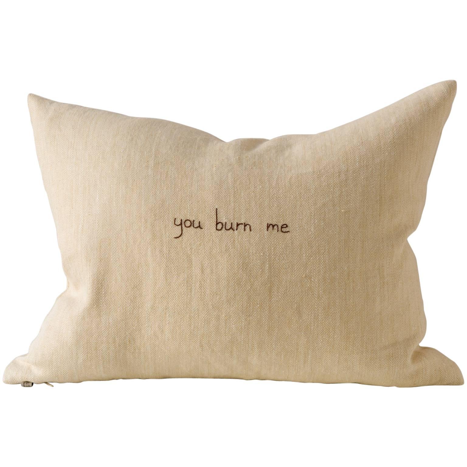 Linen Embroidered Sappho Fragment "You Burn Me" For Sale