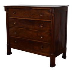 French Louis Philippe Tall Four-Drawer Commode, Rounded Feet and Wooden Pulls