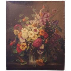 19th Century French Floral Still Life Oil Signed