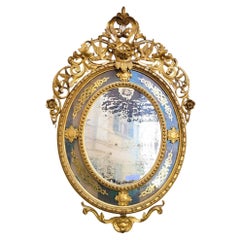 Large Oval Mirror In Gilded Wood, Napoleon III, 19th Century
