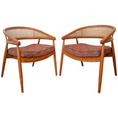 Pair of Beech Cane Chairs Attributed to James Mont