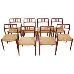 Set of Eight Danish Modern Niels Møller Dining Chairs, Models 64 and 79