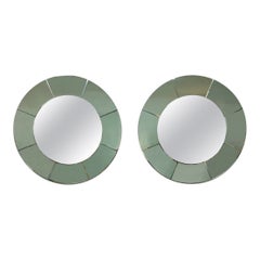 Elegant Pair of Italian Green Glass Wall Mirrors, in the Style of Fontana Arte
