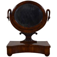 Italian Neoclassic Walnut Decorative One-Drawer Dressing Mirror