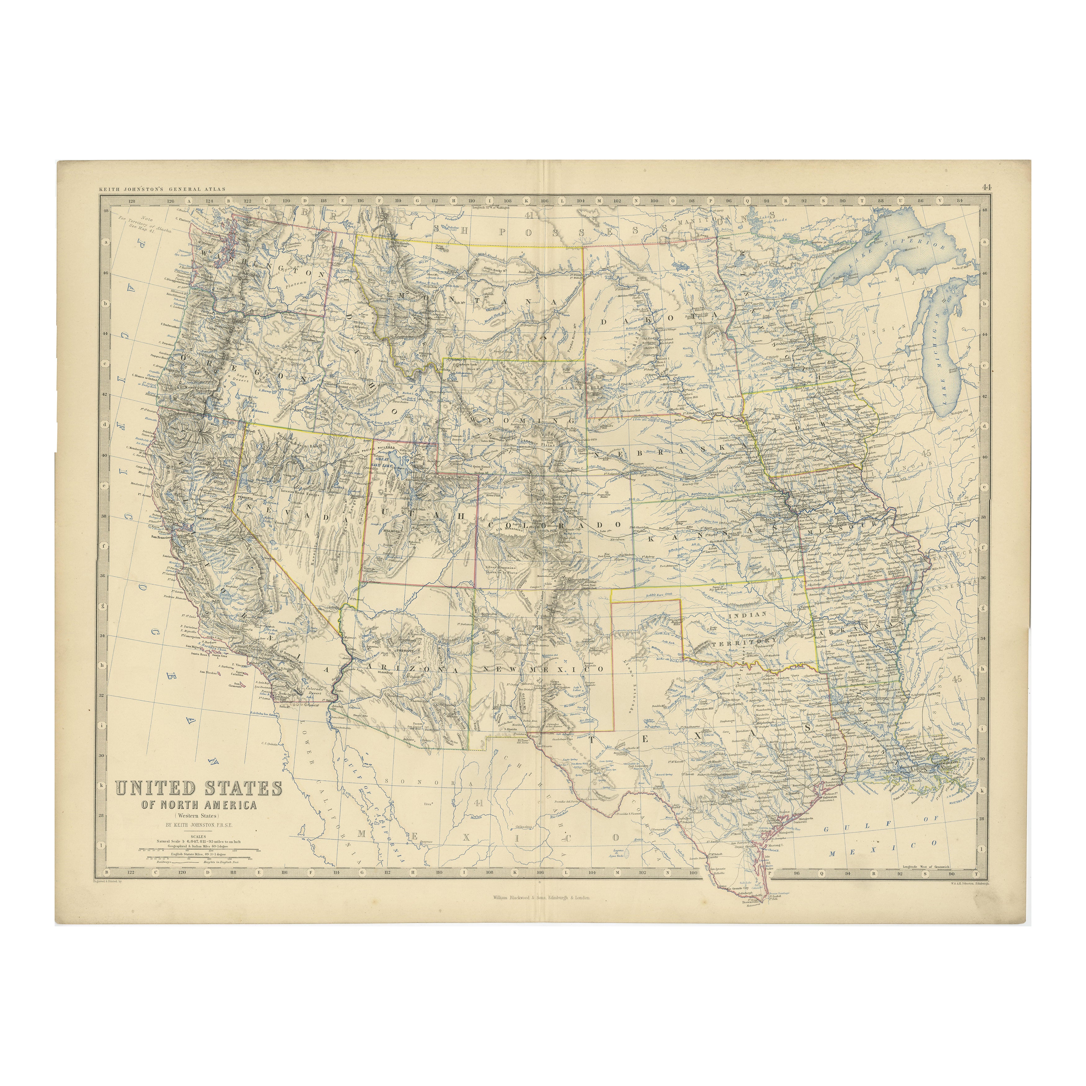 Carte de l'ouest des États-Unis de 1874 - Atlas détaillé par Keith Johnston en vente
