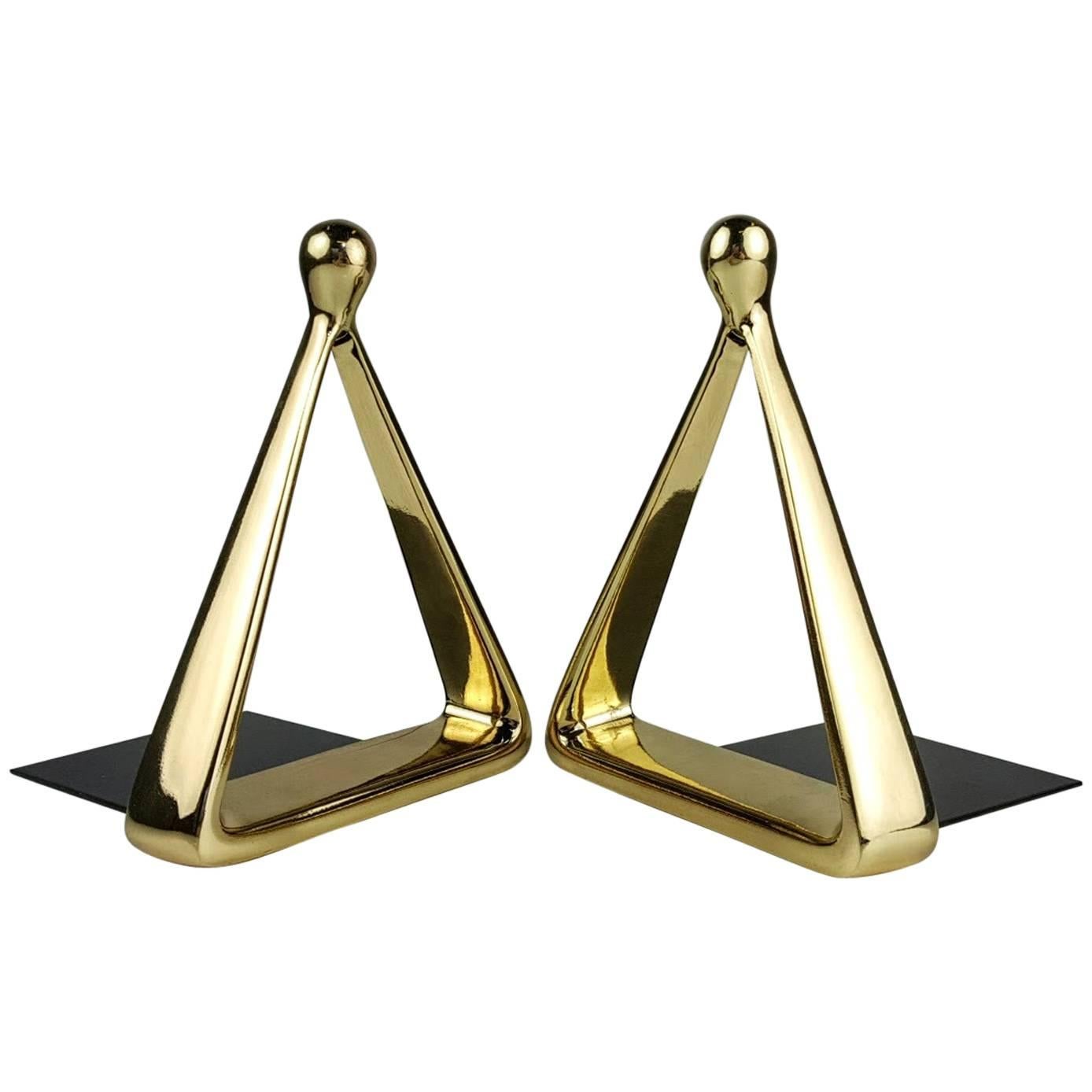 Pristine Pair of Brass Stirrup Bookends by Ben Seibel for Jenfred Ware, 1950s