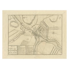 Antique Detailed 1729 Battle Map – Allied Army Camp at Denain France, 1712 Siege
