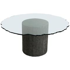 Round Dining Table with Chipped Glass Top and Cylindrical Granite Base, 1980s