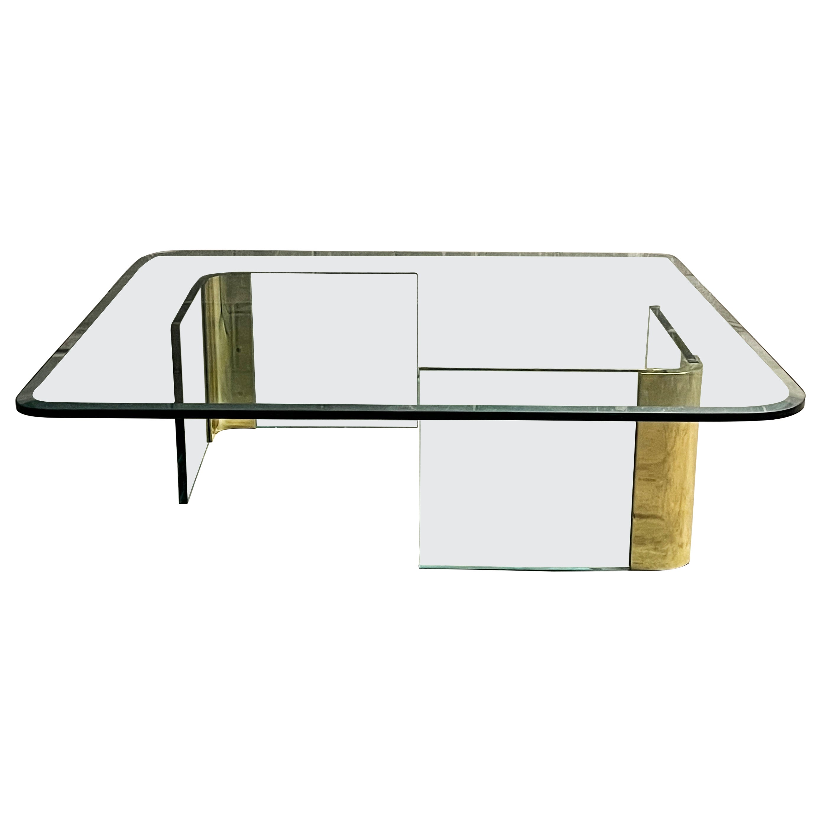 Leon Rosen for Pace Collection Brass and Glass Coffee Table 1970s