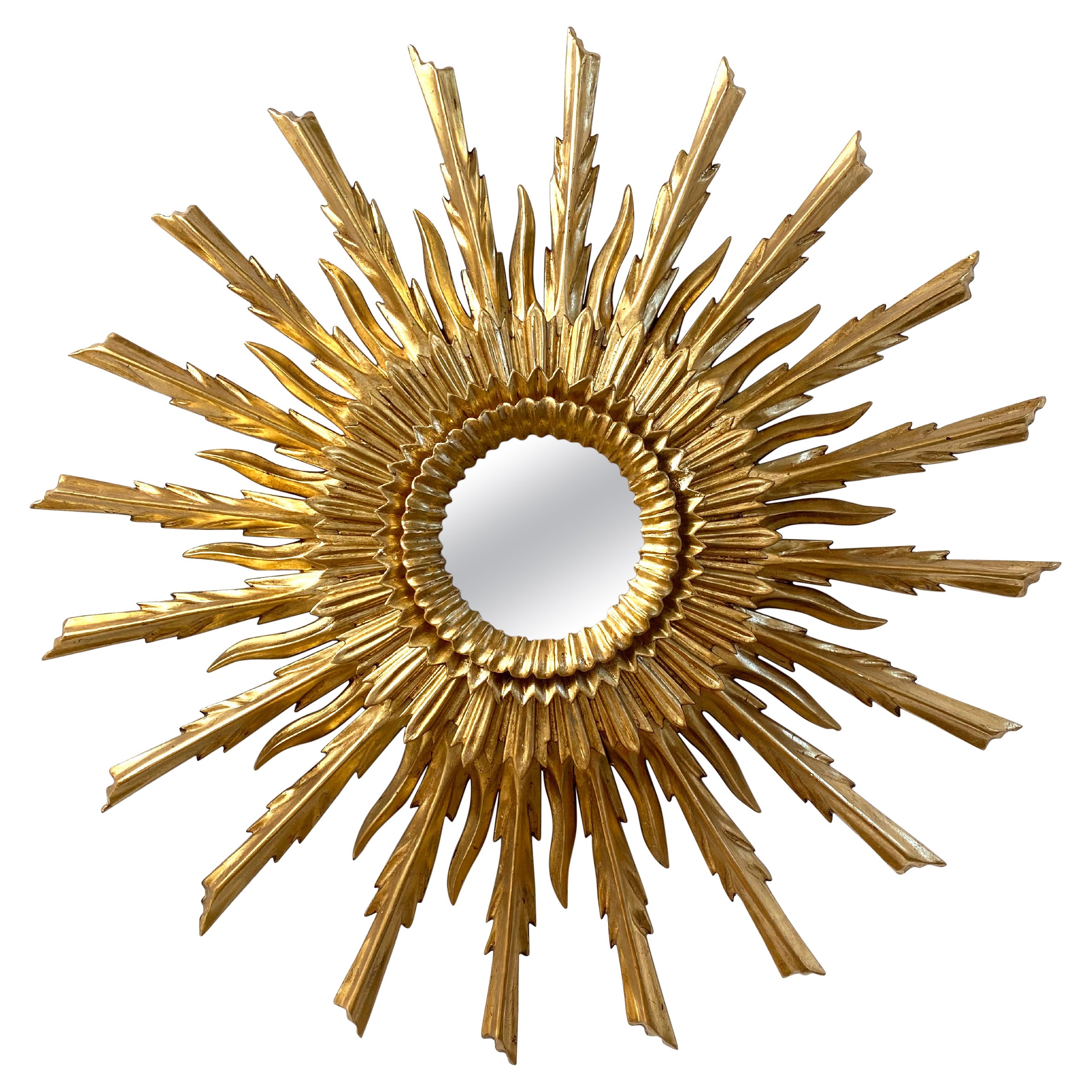 Mid 20th Century Style Sunburst Carved Golden Mirror