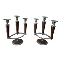 Vintage Mid-Century Atomic Candelabra Candle Stick 3-Column Chrome Veneer