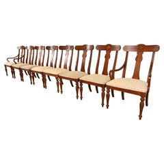 British Colonial Solid Cherry Wood Dining Chairs, Set of Eight