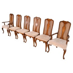 Queen Anne Solid Walnut and Cane High Back Dining Chairs by Mount Airy Furniture