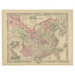 Johnson’s China Map with Canton Inset, USA Published c.1864 – Hand-Colored