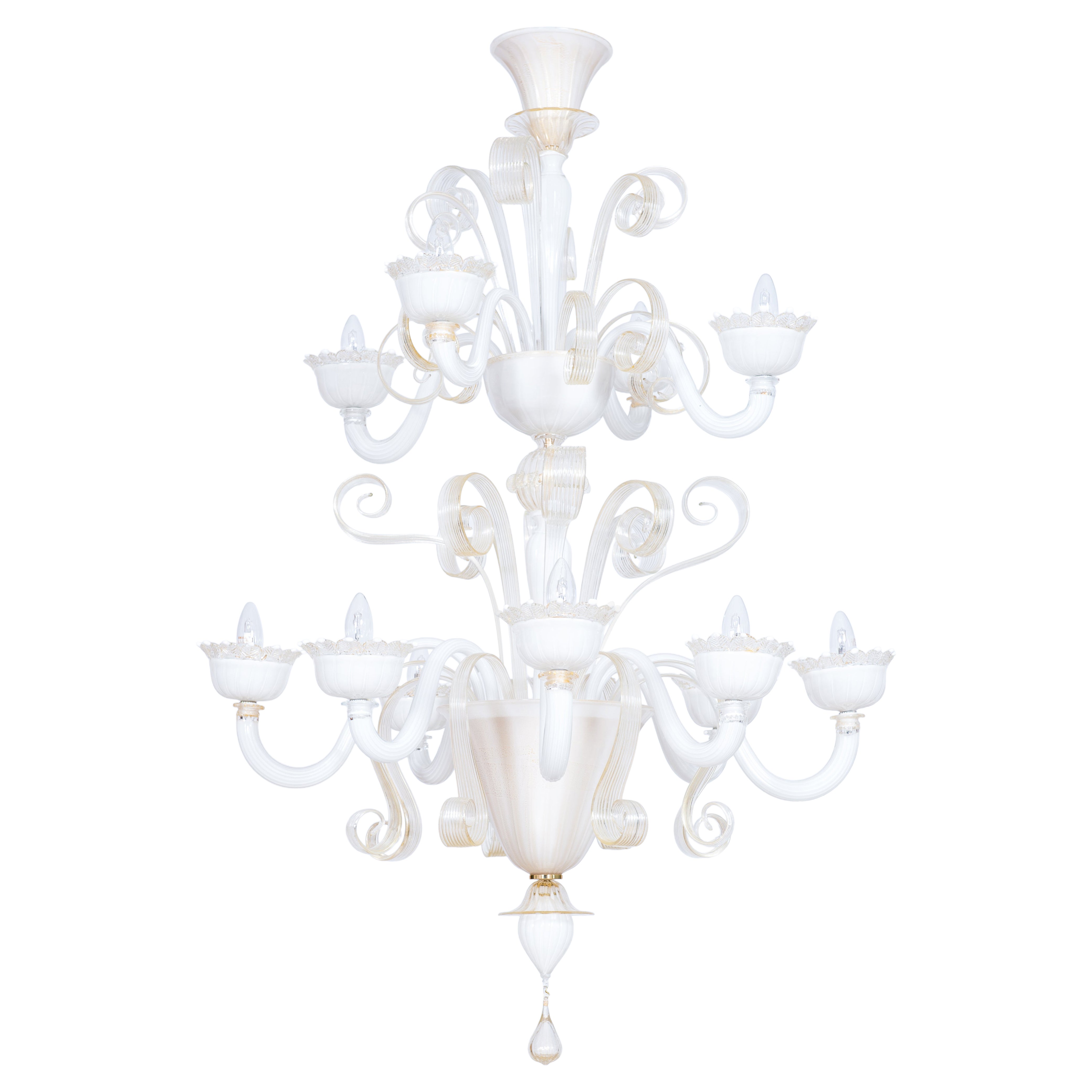 Whiting e oro  Lampadario in vetro di Murano, di Giovanni Dalla Fina 1990