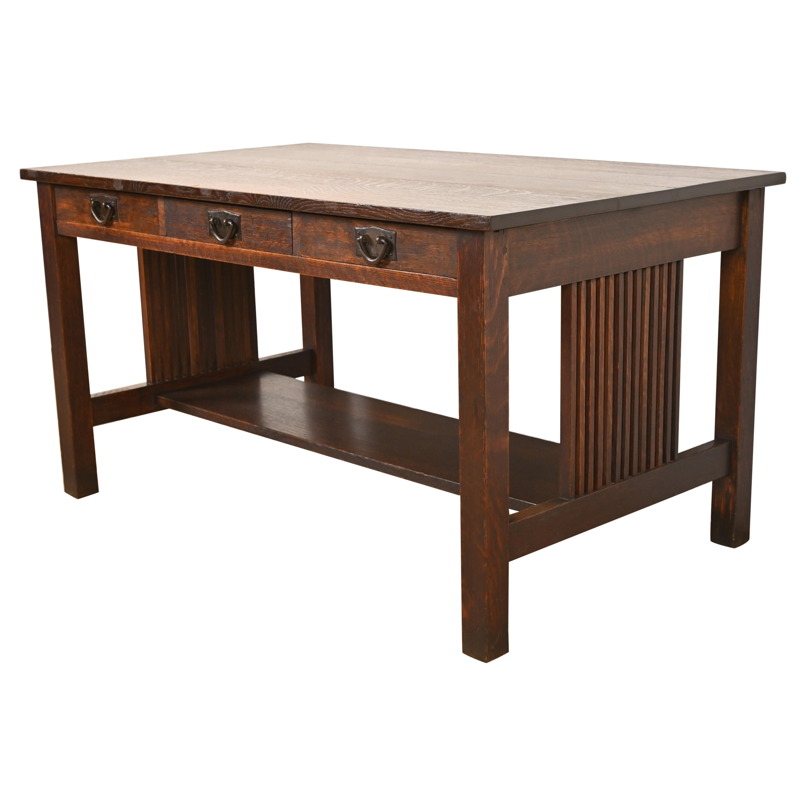 Gustav Stickley Mission Oak Arts & Crafts Spindle Writing Desk or Library Table
