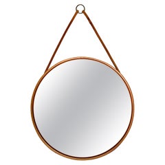 Small Swedish Mirror Oak Glasmäster Markaryd Nils Troëd 1960s Leather Strap