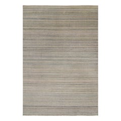 Rug & Kilim's Modern Textural Rug in Greige and Blue Stripes and Striae (tapis texturé moderne à rayures grises et bleues)