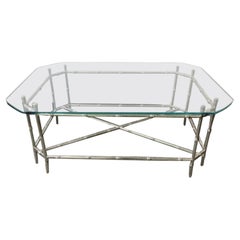 Wonderful Maison Baguès Glass Polished Nickel Faux Bamboo Coffee Cocktail Table