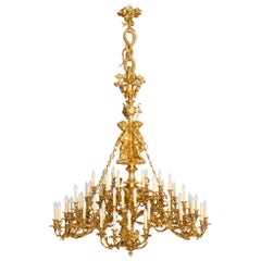 Very Large Antique French Louis XIV Ormolu Gilt Bronze Gold Chandelier