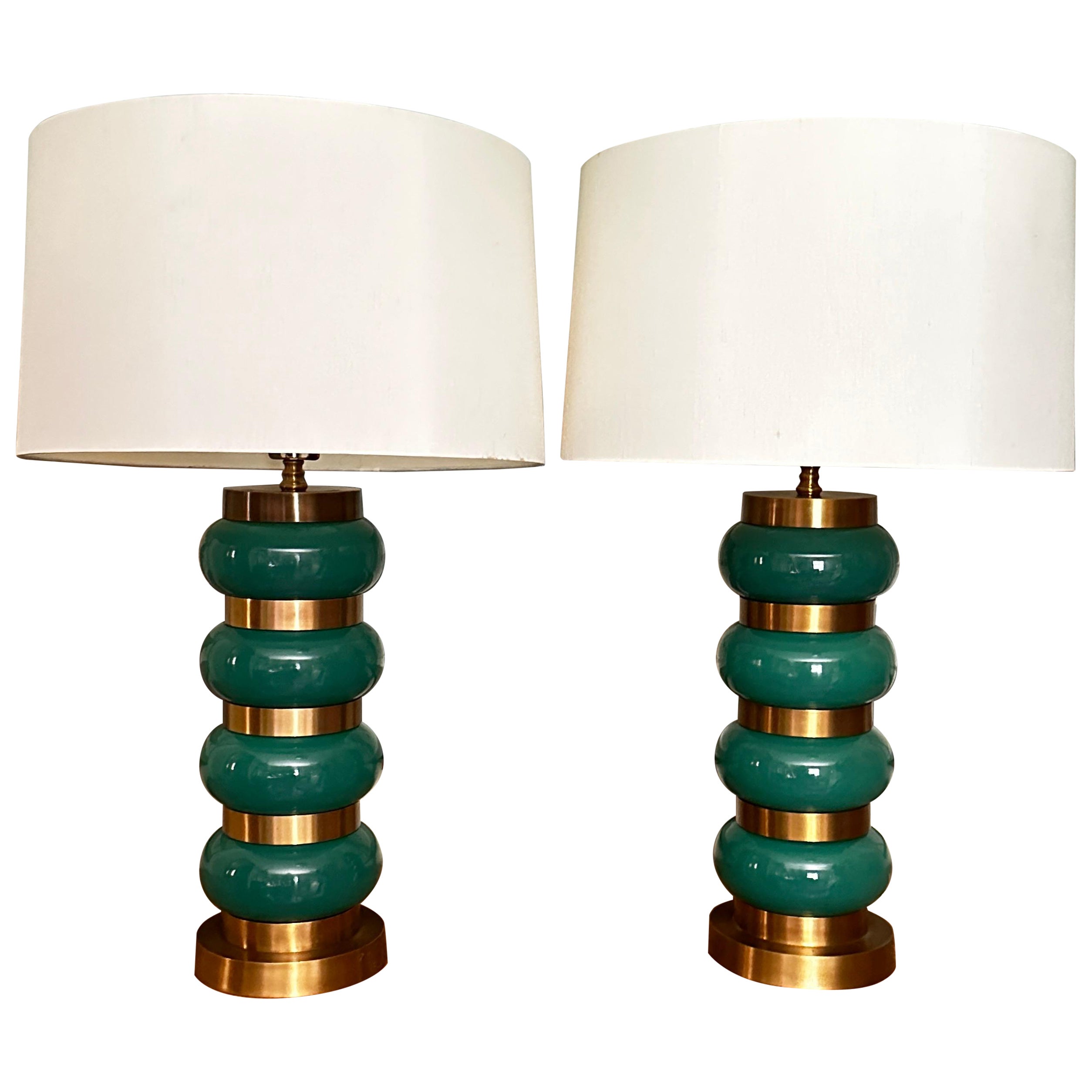 Paire de lampes en verre vert "Luck Be a Lady" à la manière de Paul Hanson en vente