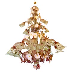 Barovier & Toso chandelier Glass murano model floral Unique , Italy 1970s