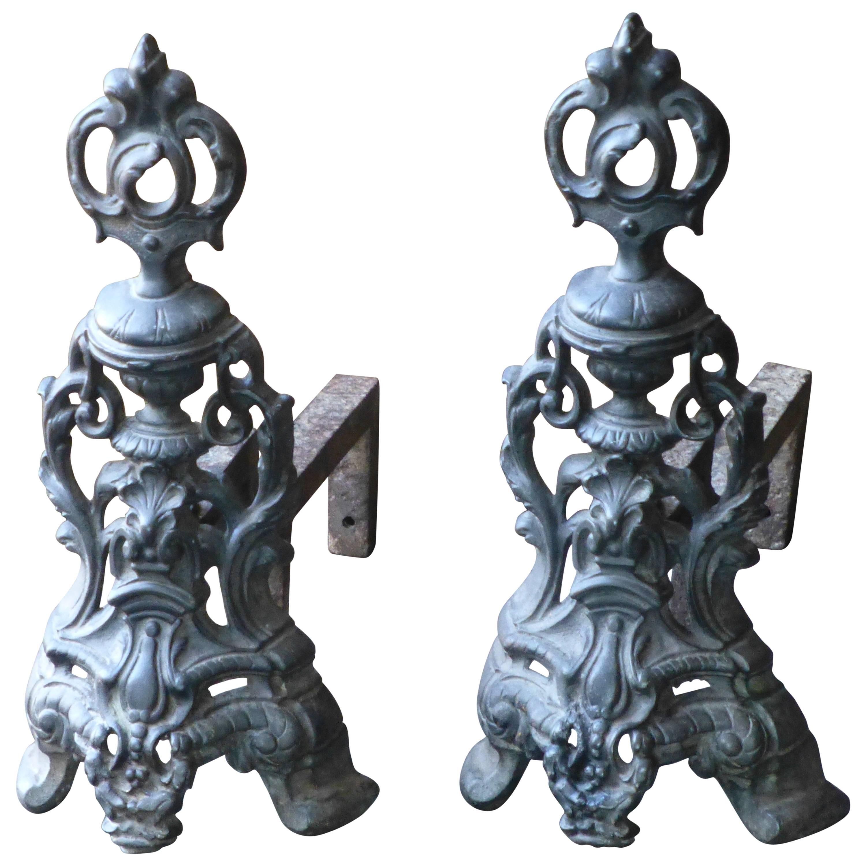 French Style Louis XV, Rococo Andirons, Firedogs