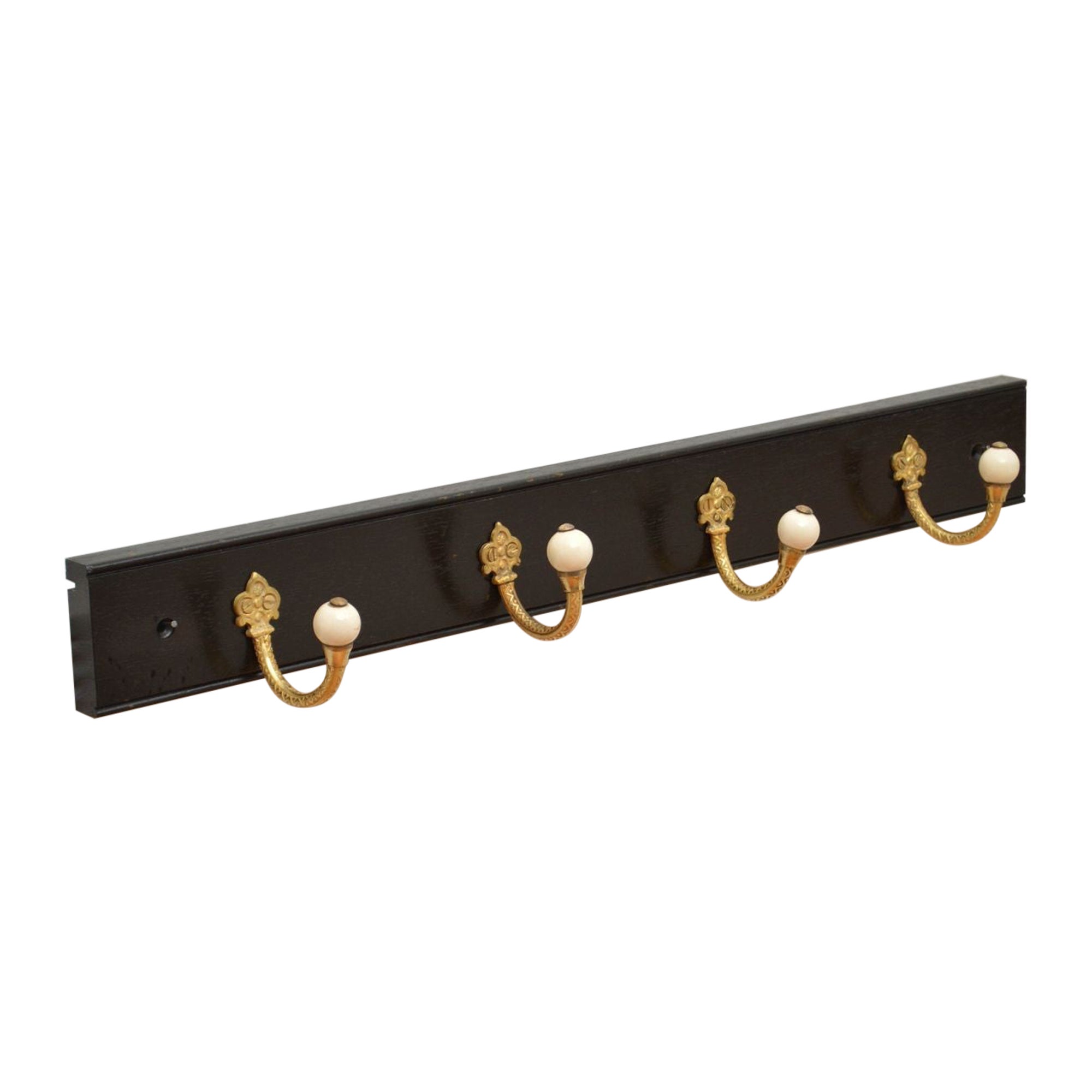 Ebonised Brass and Ceramic Coat Rack Coat Hooks