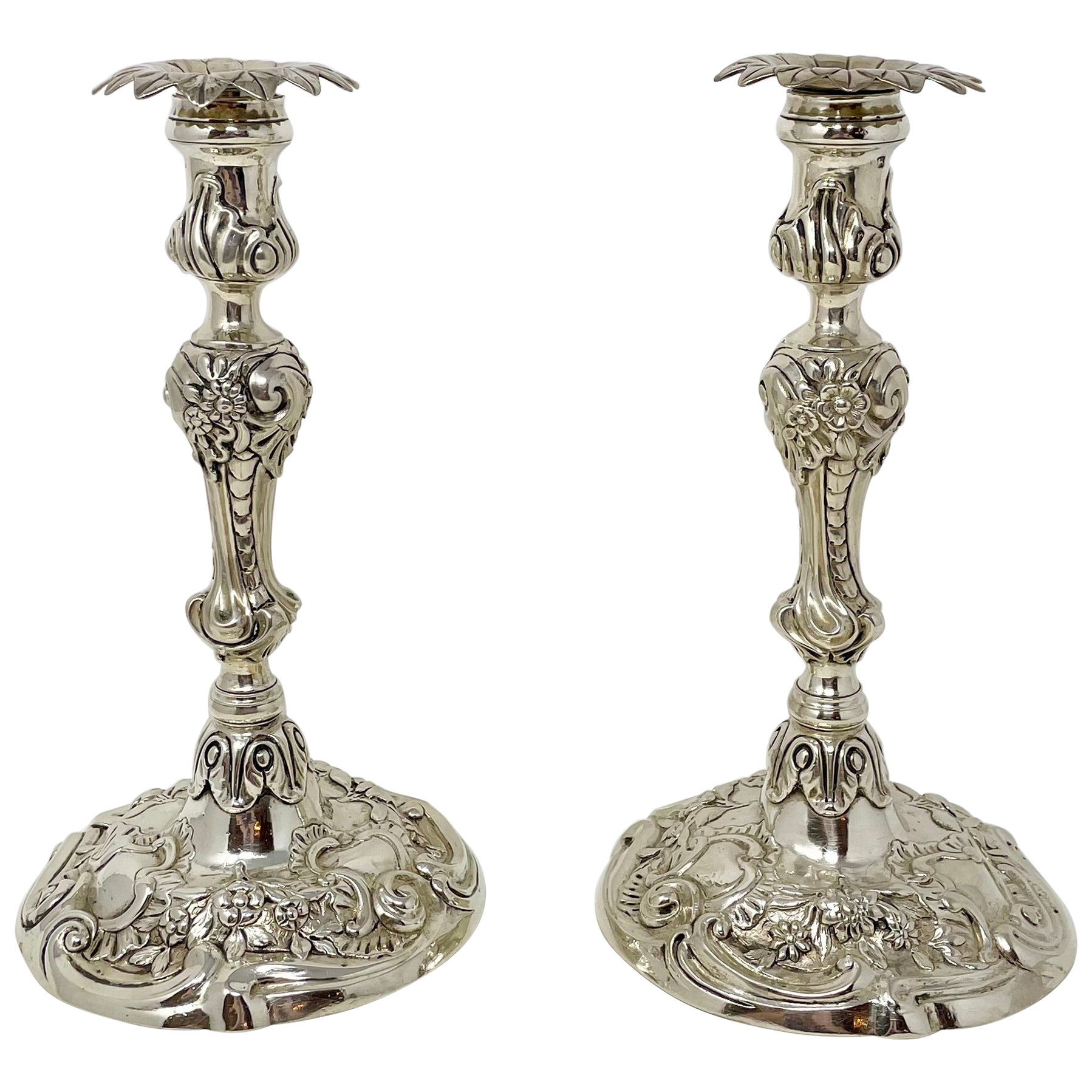 Pair Antique English Sterling Silver Hallmarked Candlesticks, Circa 1890's