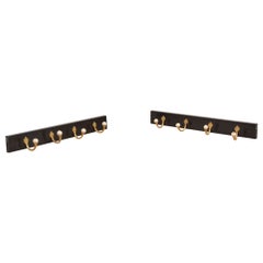 Pair Of Ebonised Brass And Ceramic Coat Rack Coat Hooks