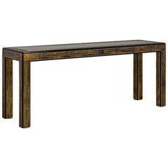 Mastercraft Acid Etched Brass and Ebonized Console Table, 1970s