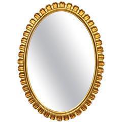 Spanish Hollywood Regency Giltwood Scalloped Oval Mirror