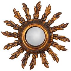 Antique Early 20th Century Spanish Gold Leaf Giltwood Sunburst Mirror