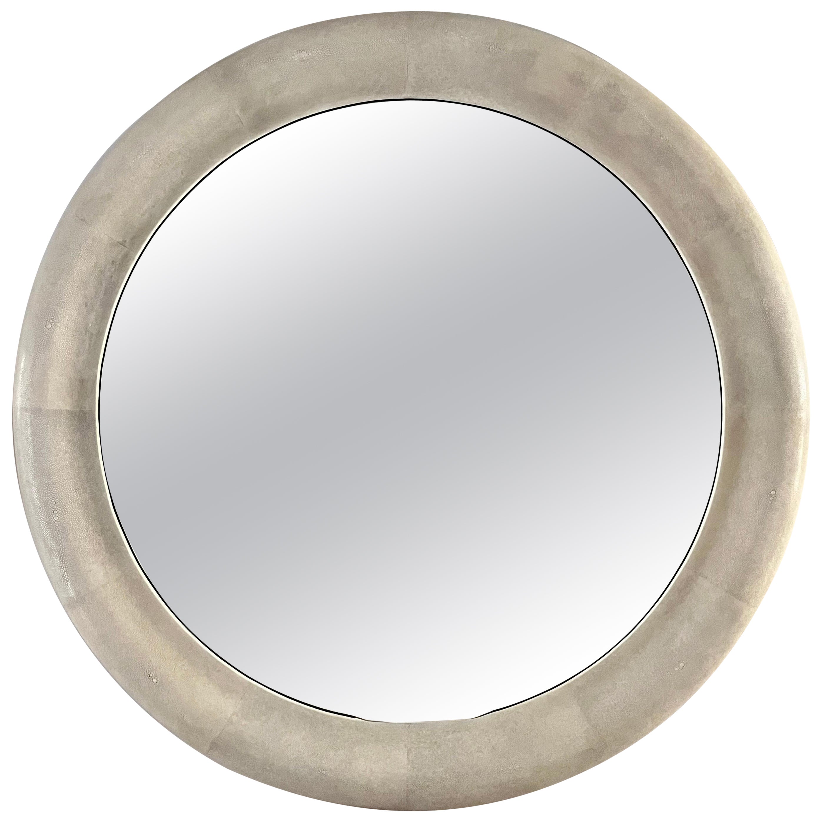 French 1980s Large Circular Shagreen Mirror For Sale