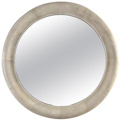 French 1980s Large Circular Shagreen Mirror