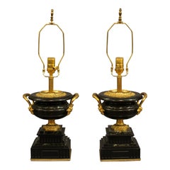 Circa 1890-1910 Pair of English Marble & Gilt Bronze Urn Table Lamps