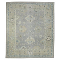 Turkish Oushak Rug Gray Blue Beige Handwoven Wool Rug 8' x 9'6"