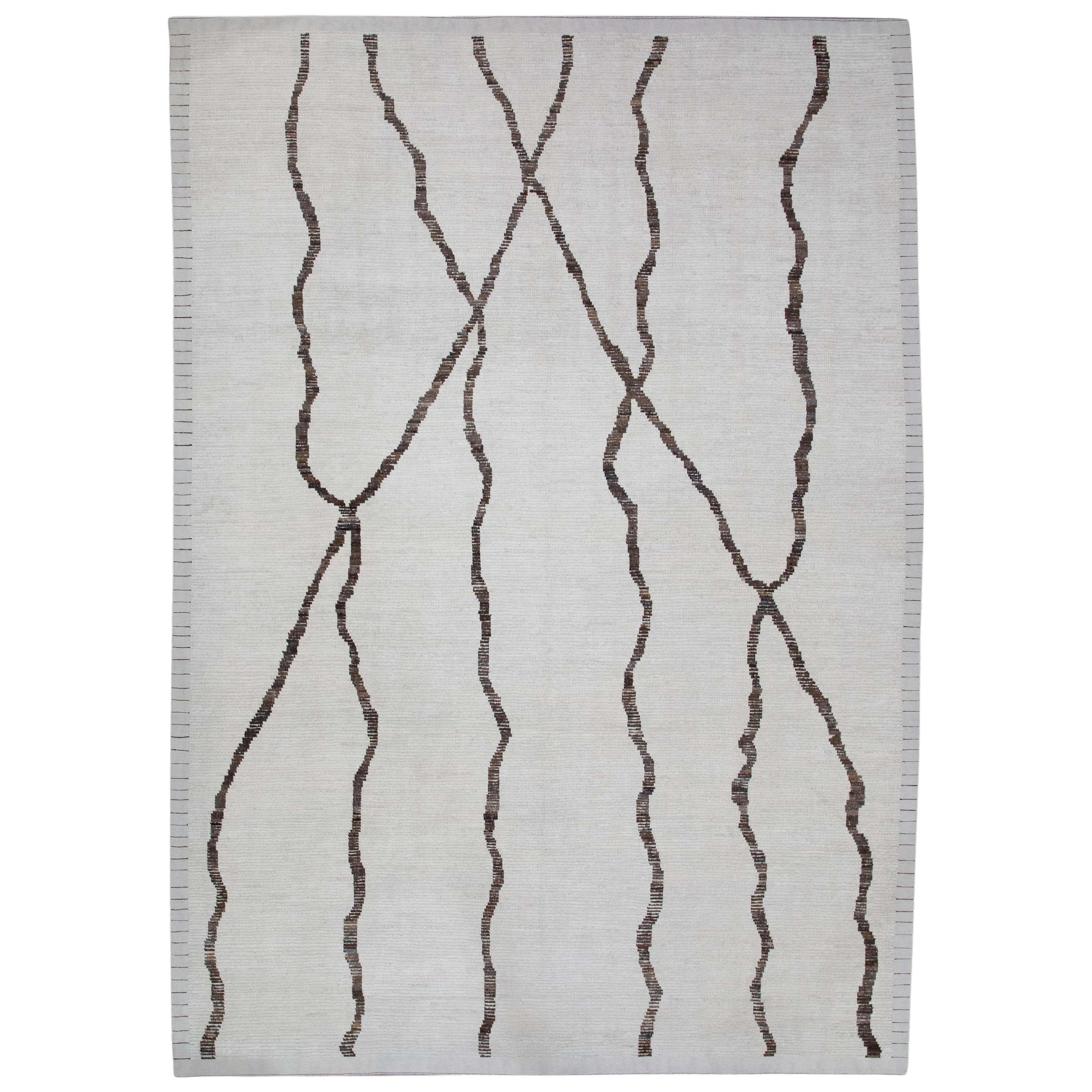Türkischer moderner Wollteppich Beige Braun Handgewebter Wollteppich 9'7" x 13'8"