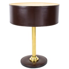 Jacques Adnet Braune handgenähte Leder-Tischlampe mit Lederbezug