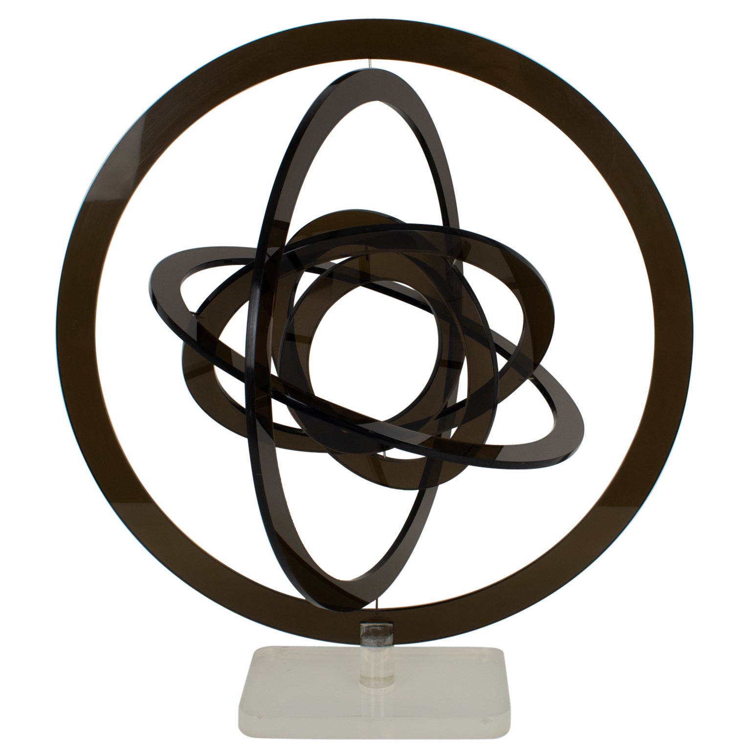 Astrolabio modernista in lucite grigia, scultura cinetica dell'orbita celeste, circa 1970 in vendita