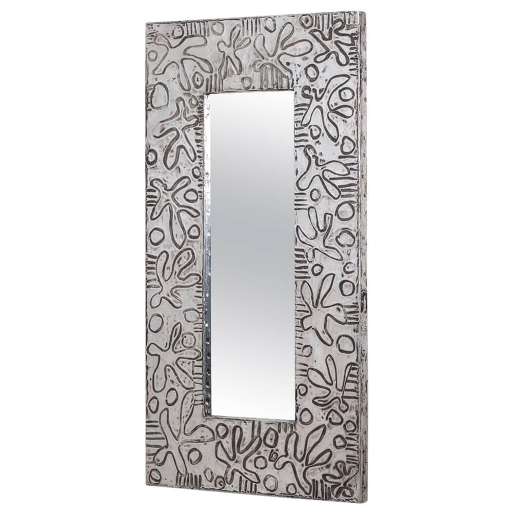 Small Embossed Aluminium Wrapped Mirror by Arenson, 1980s