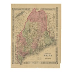 Antique Maine County Map – Johnson, Hand-Colored, USA c.1864